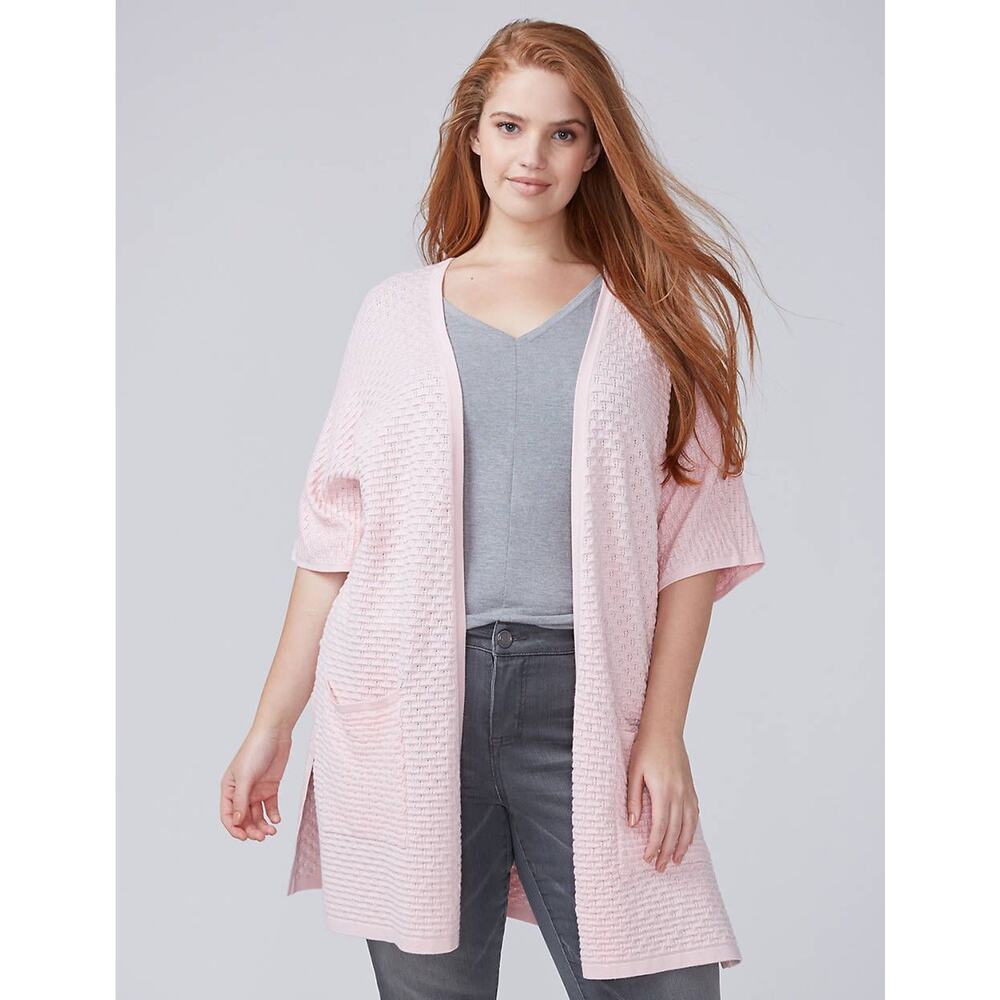 Lane Bryant Dolman Textured Short Sleeve Open Cardigan Pink Plus Size 26/28 - Picture 1 of 10